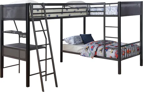 Miniatura 9 de Coaster Home Furnishings Meyers - Litera triple de metal rústico sobre matrimonial sobre individual, base de cama triple con escalera y barandillas