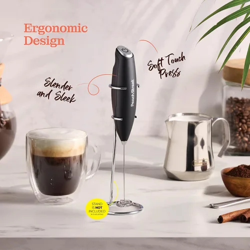 Miniatura 3 de Potente espumador de leche de mano, mini espumador de leche, funciona con pilas (no incluida), mezclador de bebidas de acero inoxidable para café