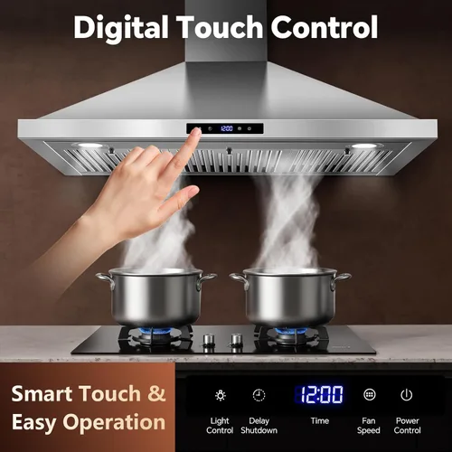 Miniatura 4 de Campana Extractora Tieasy de 36 Pulgadas para Montaje en Pared, Campana de Cocina con Conducto Convertible Sin Conductos, Control Táctil, Filtros