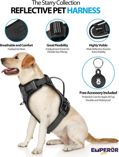 Miniatura 2 de Emperor Pets Arnés sin tirones para perros pequeños, chaleco Oxford reflectante acolchado suave, 2 clips para correa, ajuste ligero ajustable, negro