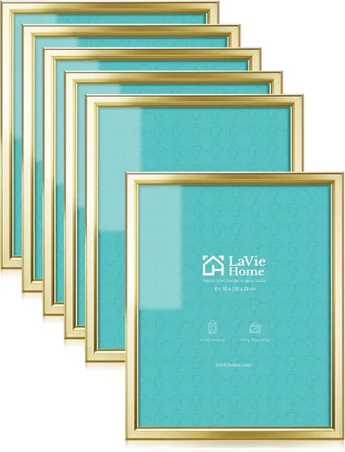 LaVie Home - Marco de fotos (6 unidades), diseño simple con cristal de alta definición, para montaje en pared y en mesa, colección clásica, Dorado,