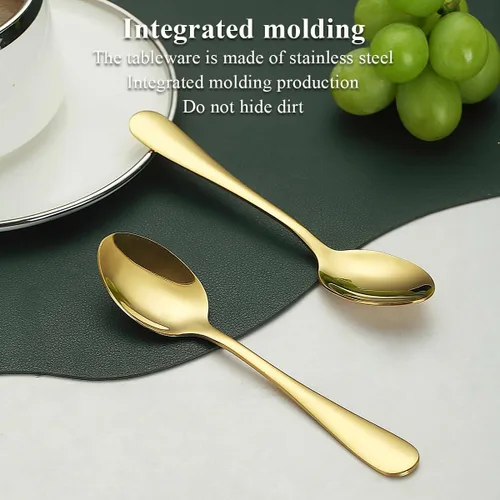 Miniatura 4 de Evanda 12 cucharaditas doradas, acero inoxidable chapado en titanio dorado, cuchara de té de 5.5 in, cubiertos para té, café, pasteles, postres