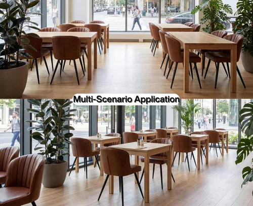 Miniatura 6 de EALSON Juego de 2 sillas de comedor modernas, asiento tapizado de piel sintética marrón con respaldo curvado y patas de metal, silla auxiliar sin PU