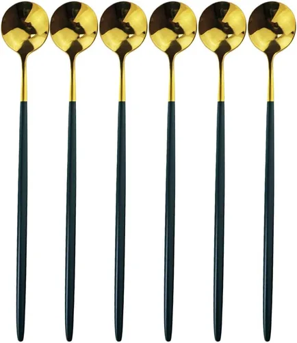 Miniatura 10 de Cubertería de acero inoxidable 304 de cobre de mango largo Cucharas de té de helado Cucharas de mezcla Vajilla Vajilla Servicio de cocina Juego