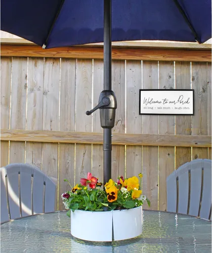 Miniatura 4 de AuldHome Design Maceta de sombrilla para mesa de patio con agujero para sombrilla (blanco)