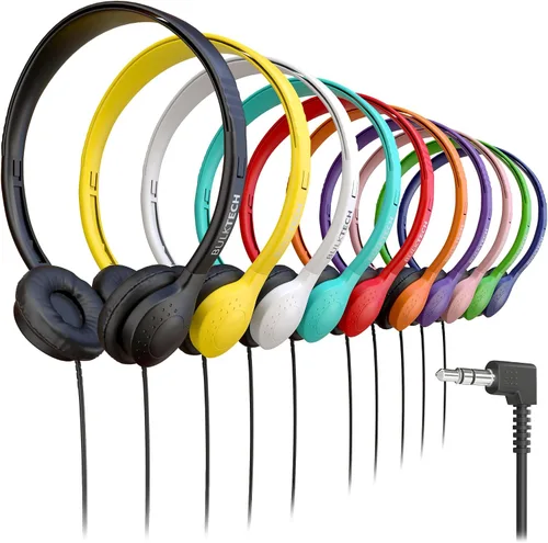 Miniatura 8 de Paquete de 5 auriculares de cuero con cable sobre la oreja con conector de 3.5mm, carcasa metálica ovalada, negro