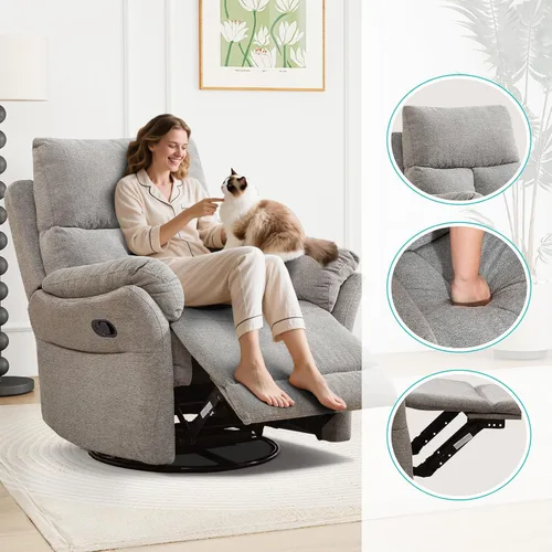 Miniatura 7 de ANJ Silla reclinable giratoria, silla reclinable manual de tela para guardería, sofá mecedora individual, asiento de cine en casa para sala de Azul