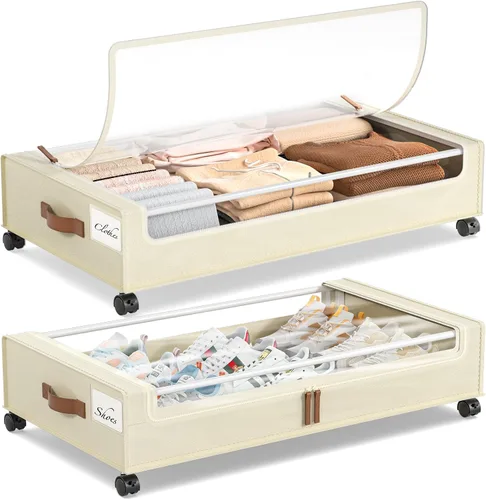 Miniatura 30 de Yecaye Almacenamiento debajo de la cama con ruedas, paquete de 2, contenedores de almacenamiento extra grandes de 85 L debajo de la cama con marco