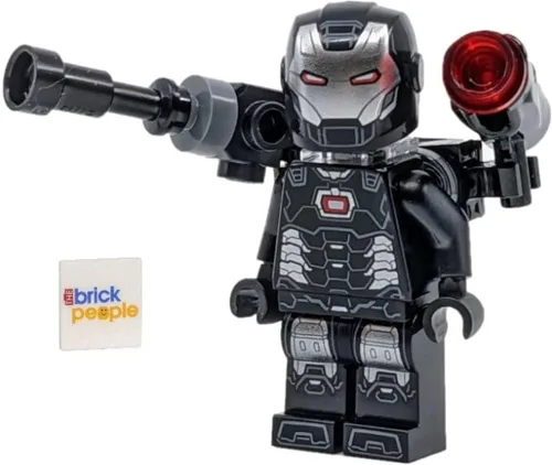 LEGO Superhéroes: Minifigura de máquina de guerra con cañón de hombro, blaster y capa gris (James Rhodes)
