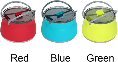 Miniatura 4 de Cacerola plegable, utensilios de cocina para campamento, senderismo, silicona plegable, hervidor de agua con tapa, utensilios de cocina, viaje, Azul