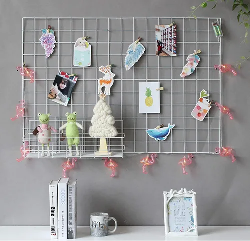 Miniatura 8 de Paquete de 2 paneles grandes de rejilla de pared con luz y clips, tablero de exhibición de fotos, tablero de collage para marcos de fotos, panel