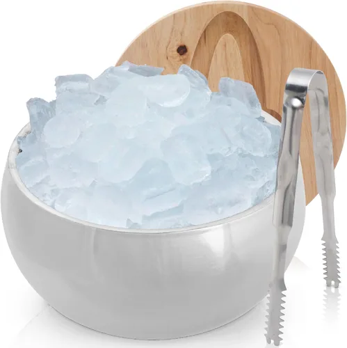 Miniatura 8 de Gusto Nostro Cubo de hielo aislado de 4.1 L con tapa y pinzas, cubo de hielo de acero inoxidable de doble pared, grande, sin BPA para bar de Plateado