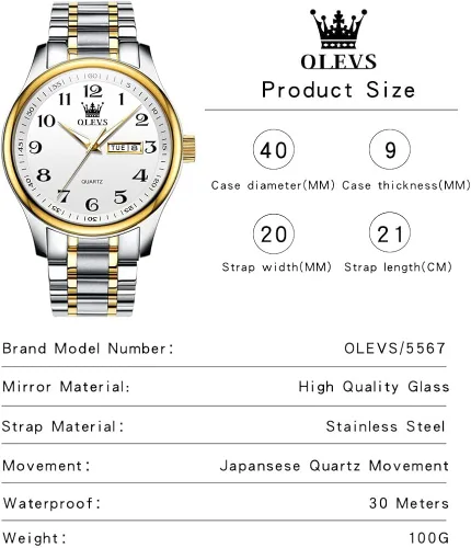Miniatura 9 de OLEVS Reloj de negocios de lujo esfera grande fácil de leer reloj analógico de cuarzo con fecha de día relojes clásicos impermeables con números