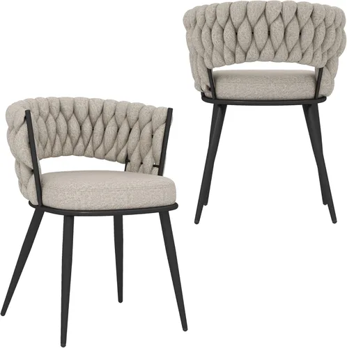 Miniatura 17 de KCC Juego de 2 sillas de comedor modernas de terciopelo, sillas tapizadas para sala de estar con respaldo tejido y patas de metal dorado, silla