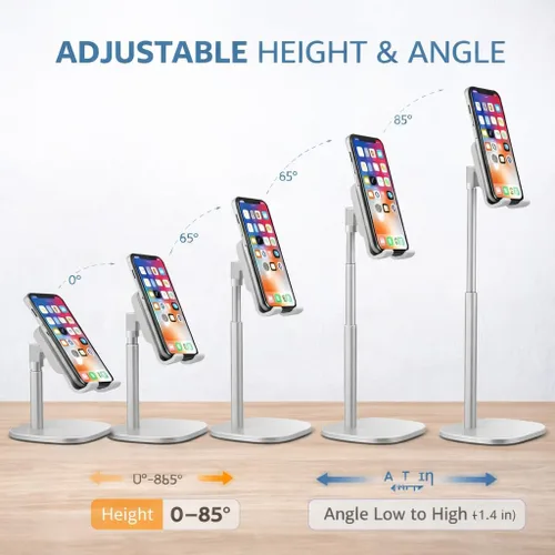 Miniatura 2 de Mizi Soporte para teléfono celular, ángulo y altura ajustable, soporte de teléfono de escritorio compatible con iPhone 17/16/15 Pro Max, Samsung