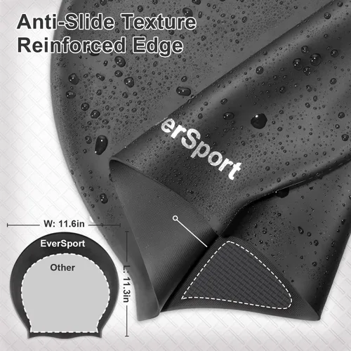 Miniatura 6 de EverSport Gorro de natación grande para trenzas y rastas, gorro de natación de silicona impermeable para mujeres y hombres que mantiene el cabello