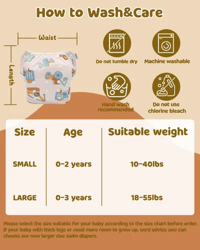 Miniatura 119 de Alva, Pañales de bebé para nadar, paquete de 2 unidades, talle único, reutilizable, lavable y ajustable de 0 a 36 meses. Tamaño de 10 a 40 lbs