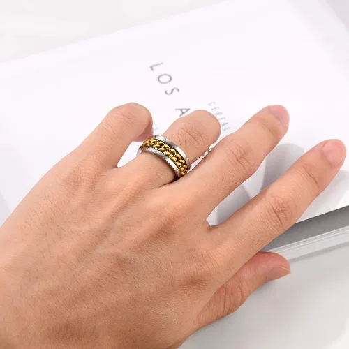 Miniatura 6 de PROSTEEL Anillo giratorio para hombre, anillos para la ansiedad, anillo de acero inoxidable de 0.11 pulgadas de grosor, cadena de eslabones cubanos