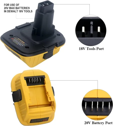 Miniatura 5 de Gonocop 2 paquetes DCA1820 de repuesto para adaptador de batería Dewalt de 18 V a 20 V, convierte la batería de litio DeWalt de 20 voltios Max XR
