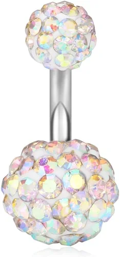 Miniatura 8 de Ruifan 14G 0.236 in 1/4 pulgadas 316L Acero quirúrgico cristal ferido CZ corto ombligo aretes de ombligo anillos de botón 4-6 piezas