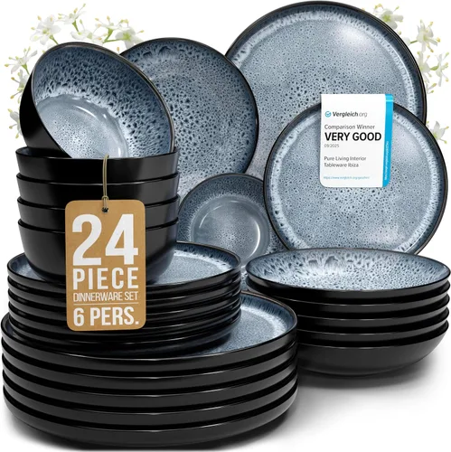 Miniatura 54 de Juego de vajilla de gres para 4 personas 12 piezas – Juego de platos y cuencos negros mate – Apto para lavavajillas, microondas y resistente a