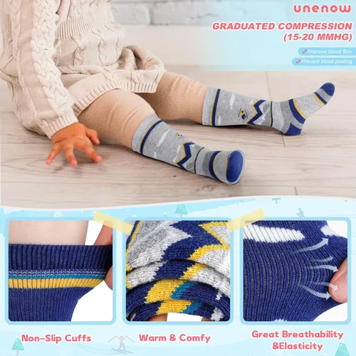 Miniatura 4 de unenow Calcetines de esquí de lana merino para niños, 2 pares, calcetines térmicos cálidos de invierno para niños y niñas pequeños