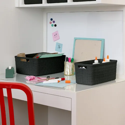 Miniatura 9 de Curver Juego de 6 cestas decorativas de plástico de yute mediano de 12 litros, para organización y almacenamiento, contenedores perfectos para Negro