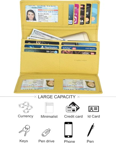 Miniatura 6 de Carteras de piel con bloqueo RFID para cheques con 11 ranuras para tarjetas para mujer