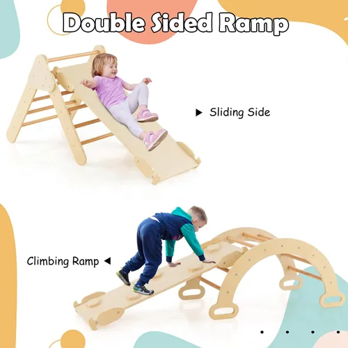 Miniatura 4 de Olakids Conjunto Triangular Pikler 7 en 1 Juguetes de Escalada para Niños Pequeños de 1 a 3 Años Interior Plegable de Madera Montessori Gimnasio