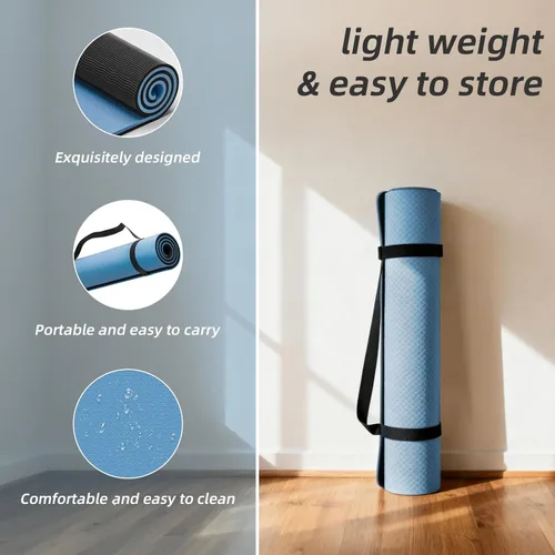 Miniatura 4 de Esterilla de yoga grande de 76" x 40" x 10 mm (2/5 pulgadas) – Extra gruesa y ancha, esterilla de fitness de TPE, esterilla de ejercicios Azul/Negro