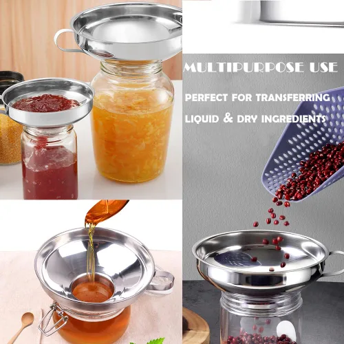 Miniatura 4 de Paquete de 2 embudo de conservas de acero inoxidable con boca ancha con mango para tarros Mason anchos y regulares