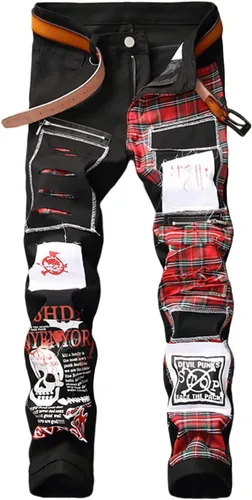 Miniatura 173 de Baylvn - Pantalones de mezclilla entallados y estampados para hombre con corte recto