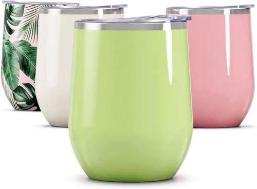 Miniatura 56 de Maars Bev - Vaso de vino de acero inoxidable sin tallo con tapa, aislado al vacío de 12 onzas, a prueba de derrames, apto para viajes, vasos midnight