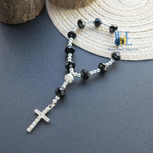 Miniatura 4 de 12 pulseras de rosario de cristal con diamantes de imitación, cruz, bautismo, boda, primera comunión, recuerdo de quinceañera, regalo conmemorativo