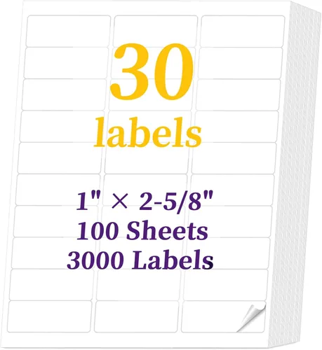 3000 Etiquetas 100 Hojas 1" x 2-5/8" Etiquetas Adhesivas de Dirección para Impresora Láser e Inyección de Tinta - 30 Por Página Etiquetas de Envío