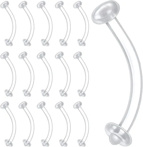15 piercings transparentes para cejas, curvados de 0.63 onzas, retenedores de piercing de ombligo, aretes flexibles para cartílago, cejas, lengua,