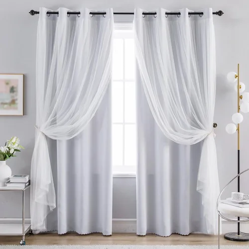 Miniatura 33 de Anytime Cortinas opacas y transparentes para ventana, par de paneles de cortinas lisas con ojales en la parte superior, 35 pulgadas de ancho x 63