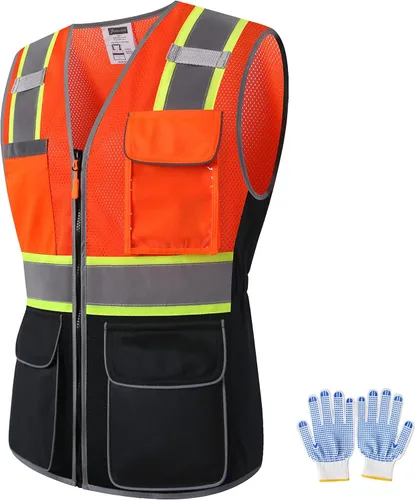 Miniatura 7 de Chaleco de seguridad para mujer, múltiples bolsillos, de alta visibilidad, reflectante, malla transpirable, chaleco de trabajo para dama, cremallera