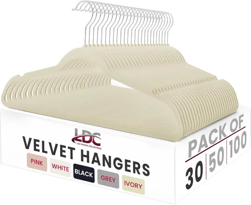 Miniatura 20 de LDC - Perchas de terciopelo blanco, paquete de 30 – Percha de fieltro antideslizante de alta calidad para armario, perchas de fieltro resistentes
