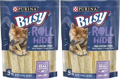 Miniatura 13 de Huesos de perro Purina Busy de cuero crudo Rollhide para razas pequeñas y medianas - (Paquete de 12) Bolsas de 3
