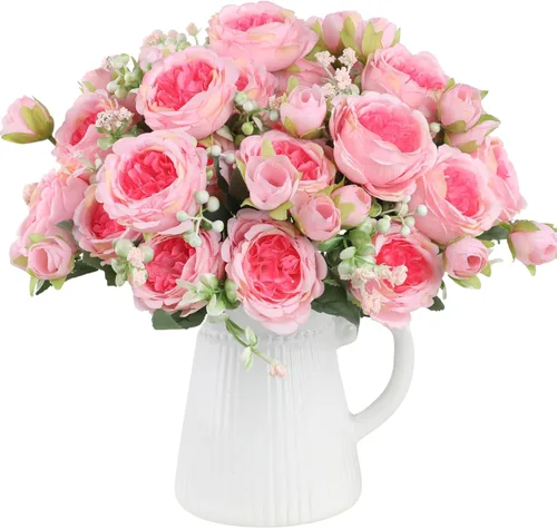 Miniatura 8 de ASTRYAS 4 piezas de peonías artificiales rosas de seda, flores de peonía de seda falsas, ramo de peonías artificiales de seda para centro de mesa