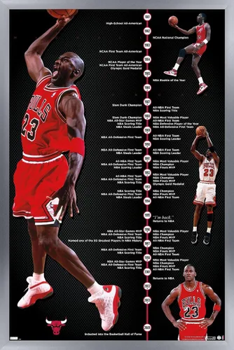 Miniatura 11 de Trends International Michael Jordan - Póster de pared de línea de tiempo, 14.725 x 22.375 pulgadas, versión enmarcada de madera de granero