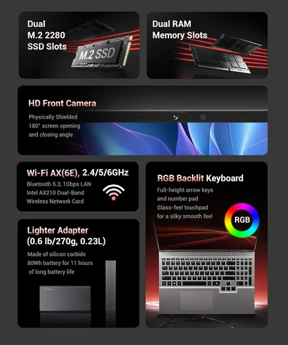 Miniatura 3 de Laptop para juegos RTX 5060, 2560x1600 16 pulgadas, 240Hz 2.5K QHD+, procesador AMD Ryzen 7 H 255 (8C/16T, 4.9GHz), 8GB GDDR7 VRAM, 16GB DDR5 512GB
