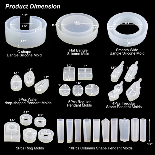 Miniatura 2 de LET'S RESIN 30 moldes de joyería de resina, moldes de joyería para resina UV, kit de moldes de silicona de resina con pulsera, colgante, anillo