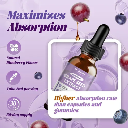 Miniatura 5 de Totaria Gotas líquidas de extracto de semilla de uva Suplemento antioxidante de polifenoles de alta potencia con 95 % para la piel, el corazón