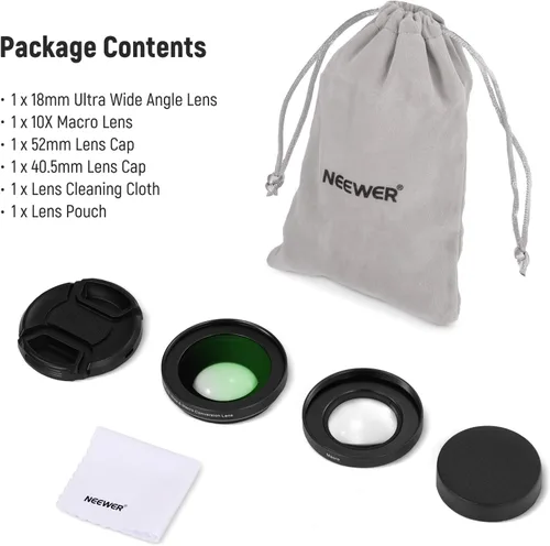 Miniatura 9 de NEEWER Lente gran angular HD de 40.5mm compatible con Sony ZV-1F ZV-E10 A5000 A6000, lente adicional gran angular de 2 en 1 de 18mm & macro 10x