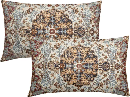 Miniatura 20 de Fundas de almohada boho naranja azul 20x20 pulgadas, juego de 2 fundas de almohada estilo bohemio alfombra vintage étnica para sofá, fundas