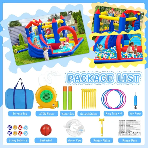 Miniatura 6 de Casa de Rebote Inflable Casa de Saltos Inflable para Niños de 3 a 12 años para Interior y Exterior, Casa de Rebote de Agua 9 en 1 con Tobogán