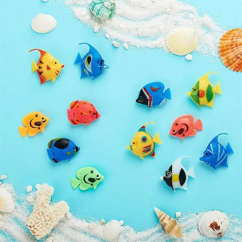 Miniatura 6 de 50 piezas de peces artificiales en movimiento, peces tropicales, pequeños peces falsos en movimiento, decoración flotante de acuario para pecera