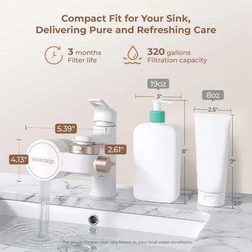 Miniatura 4 de Waterdrop BFT1 Skincare - Filtro de agua para grifo de fregadero, 0.000 in, reduce el 99.9% de cloro, enrojecimiento de la piel y control